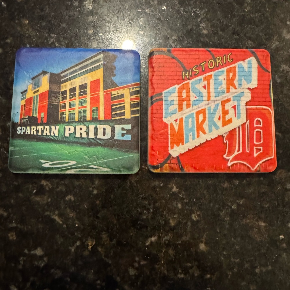 Eastern Market and Spartan Pride coasters by The Detroit Coaster Company